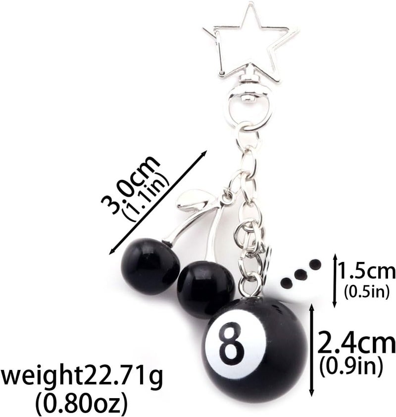 8 Ball Dice Charm Keychain - Cute Bag Purse Handbag Accessories - Y2K Aesthetic Key Chain for Women Men